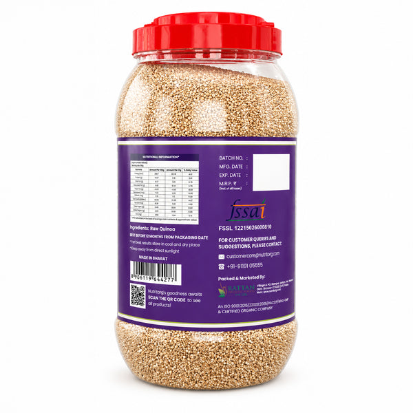 Nutriorg Organic Quinoa 1800g | High Protein & High Fiber | Naturally Gluten-Free | Complete Plant-Based Superfood