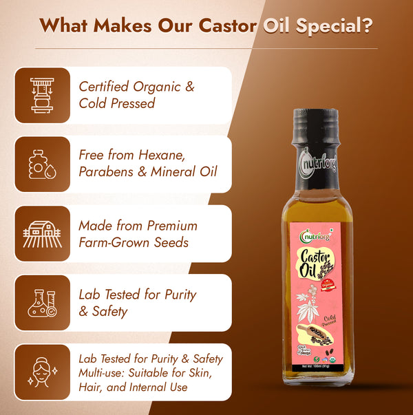 Nutriorg Certified Organic Castor Oil 200ml (pack of 2*100ml)