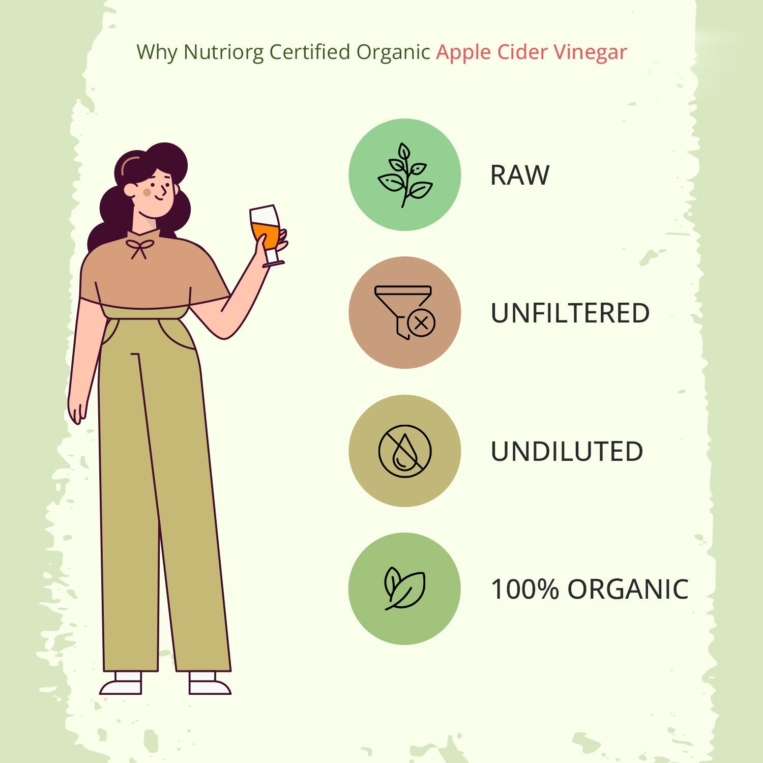 Nutriorg Certified Organic Apple Cider Enriched with Mother Vinegar 500ml with Organic High Altitude Honey 250g