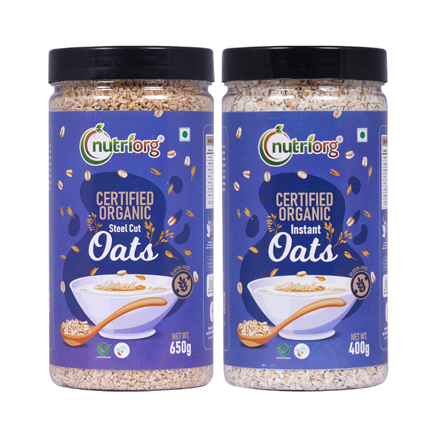 Nutriorg Organic Instant Oats 400g with Organic Steelcut Oats 650g (Combo  of 2)